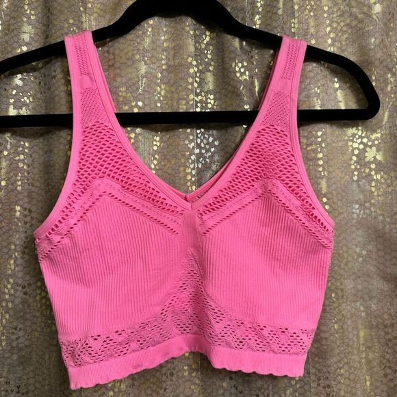 Aerie Hot Pink Burst Superchill Seamless Pointelle Bra Top Medium NWOT - Picture 1 of 6